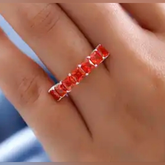 Orange Diamond 7 Stone Ring in Sterling Silver 4.00 ctw - Picture 6 of 15